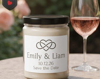 Intertwined Hearts Save the Date Candle Set with Matches, Soft Glam Farmhouse Style