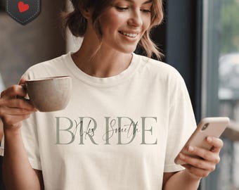 Bride Floral Script T-Shirt, Soft Glam Bridal Apparel, Farmhouse Chic Tee