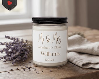 Personalized Mr. & Mrs. Wedding Candle Set, Matches, Wick Trimmer, Soft Glam Gift