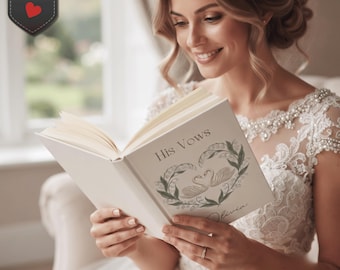 His Vows Hardcover Journal, Swans Heart Floral Wedding Vow Book, Personalized Stationery