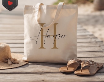 Personalized Harper Tote Bag, Monogram H Canvas Accessory, Soft Glam Style