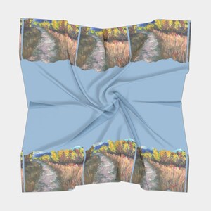 Square Scarf - 100% Silk Scarf | One Step Enough | Lined Mosaic | Airy Blue Background