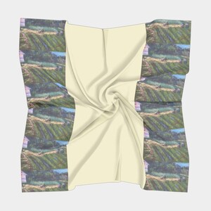 Sciarpa quadrata - Sciarpa 100% seta / Raccolta di fragole / Mosaico foderato / Sfondo sorbetto di pere