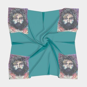 Sciarpa quadrata - Sciarpa 100% seta / Kenosis / Il volto di Cristo dopo Annigoni