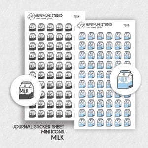 Milk Carton Mini Tiny Icons Sticker Sheet | Functional Planner Journal Stickers
