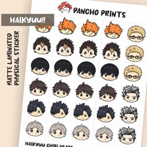 Feuille d'autocollants pour griffonnage de têtes de chibi Haikyuu | Laminé mat | Stickers pour agenda et Bullet Journal dessinés à la main | C-004