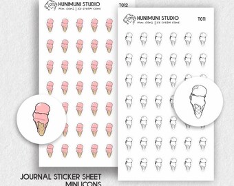 Ice Cream Cone Dessert Tiny Icons Sticker Sheet | Functional Planner Journal Stickers