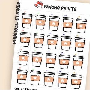 Feuille d'autocollants de griffonnage de tasse de tasse de café | Laminé mat | Stickers pour agenda et Bullet Journal dessinés à la main | A-012