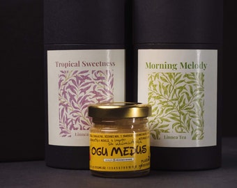 Gift box with tea and raw honey - A Symphony of Elegance for Discerning Tea Enthusiasts