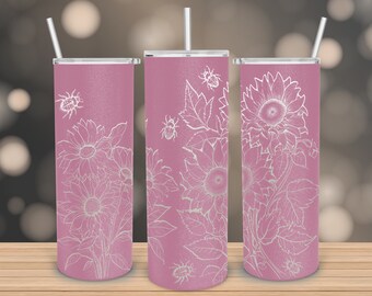Sunflowers 20oz Skinny Tumbler SVG, Floral Skinny 20 oz Tumbler Laser, Flower Engraving Wrap SVG, 20 oz Laser Tumbler Wrap