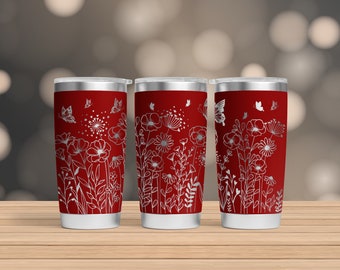 20 oz Laser Tumbler Wrap, 20oz Tumbler Laser, 20 oz Engraving Wrap, 20oz Laser File, 20 oz Engraved Tumbler, Butterfly with Wild Flower SVG