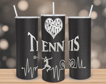 Tennis Heartbeat 20oz Skinny Tumbler SVG, Sport Skinny 20 oz Tumbler Laser, Tennis Engraving Wrap SVG, Heartbeat 20 oz Laser Tumbler Wrap