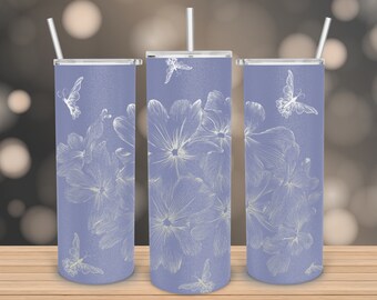 Flower with Butterfly 20oz Skinny Tumbler SVG, Floral Skinny 20 oz Tumbler Laser, Flowers Laser Engraving Wrap, 20 oz Tumbler Wrap SVG