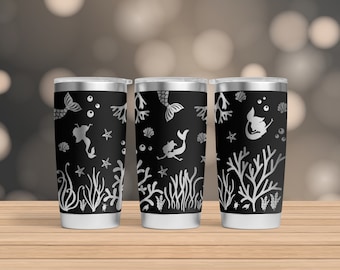 Mermaid 20oz Laser Tumbler Wrap, Coral 20oz Tumbler Laser, Sea Life 20oz Engraving Wrap, 20oz Laser File SVG, 20oz Engraved Tumbler