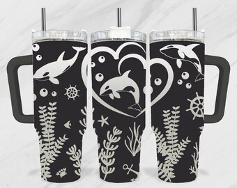 Orcas 40Oz Laser Tumbler, Under the Sea Laser File, Coral 40Oz Tumbler Laser, Ocean 40Oz Engraving Wrap, Laser Engraving Design