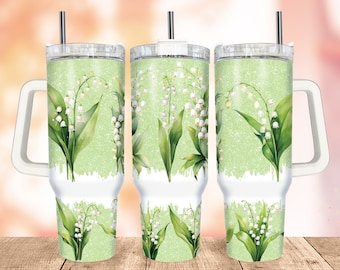 Lily Of The Valley Flower Sublimation PNG For 40 oz Quencher Tumbler Wrap PNG, Flower Tumbler Wrap