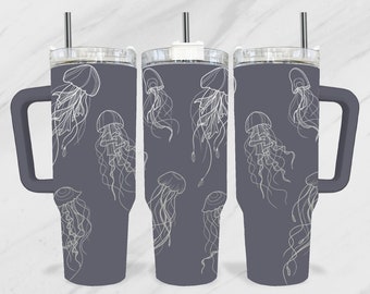 Jellyfish 40oz Tumbler Wrap SVG, Ocean SVG Laser File, Under Sea 40oz Tumbler Laser, Jellyfishes Engraving Wrap, Sea Life 40oz Laser SVG