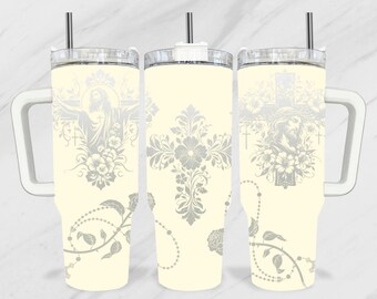 Jesus 40oz Tumbler SVG, Cross Laser File, Floral 40oz Tumbler Laser, Engraving Wrap, Christian Laser Engraving Design