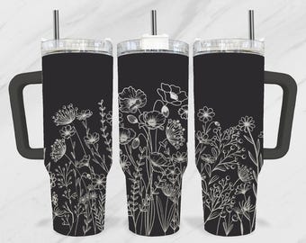 40oz Tumbler Laser, Flowers Laser File, Floral 40oz Tumbler Laser, Engraving Wrap, 40oz Laser Tumbler, Engraved SVG, Wild Flower Laser SVG