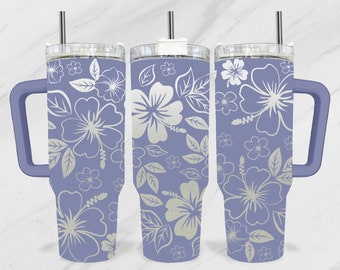 Hawaii 40oz Tumbler Laser, Hibiscus 40oz Laser Tumbler, Floral Engraving Wrap, 40oz Engraved SVG, Flower Laser Engraving Design