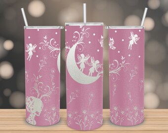 Angle Flower 20oz Skinny SVG, Fairy Skinny 20oz Laser, Flowers Engraving Wrap SVG, 20 oz Laser Tumbler Wrap