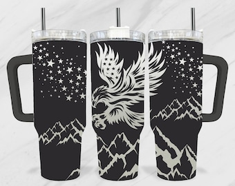 Patriotic 40oz Tumbler Laser, American Eagle SVG Laser File, Mountain 40 oz  Laser Wrap, Eagle Engraving Wrap, 4th of July Engraved SVG