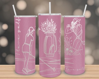 Women Golf 20oz Skinny Tumbler SVG, Golf Floral Skinny 20oz Tumbler Laser, Flower Engraving Wrap SVG, 20oz Laser Tumbler Wrap