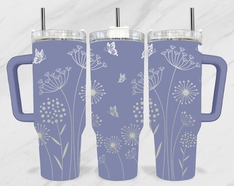 Wild Flowers 40oz Tumbler SVG, Floral Quencher Laser File, Flower with Butterfly 40oz Tumbler Laser Engraving Wrap, 40oz Laser Engraved SVG