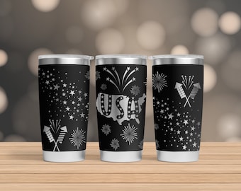 USA Firework 20 oz Laser Tumbler, 20oz Tumbler Laser, 20 oz Engraving Wrap, 20oz Laser File, 4th of July 20 oz Engraved Tumbler
