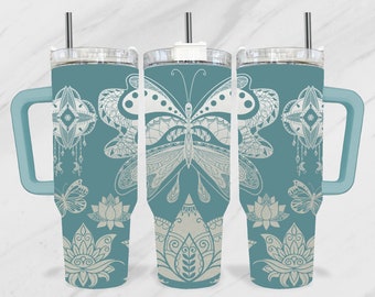 Butterfly 40oz Tumbler SVG Laser File, Lotus Quencher 40oz Laser, Mandala Engraving Wrap, Flower 40oz Laser, Engraved SVG, Laser Engraving
