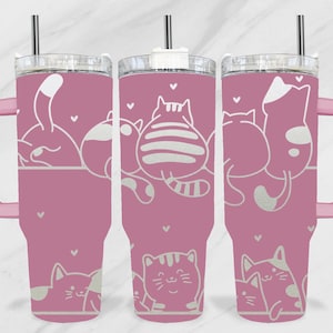 Cute Cats 40oz Tumbler Laser, Cat 40oz Laser Tumbler, 40oz Engraving Wrap, Cat Lovers Laser Engraving Design