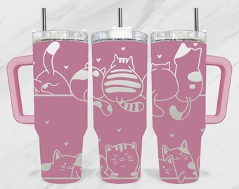 Cute Cats 40oz Tumbler Laser, Cat 40oz Laser Tumbler, 40oz Engraving Wrap, Cat Lovers Laser Engraving Design