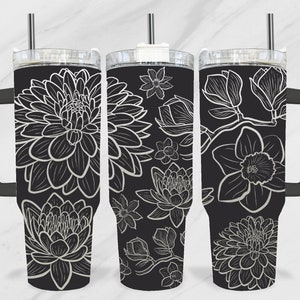 40oz Laser Tumbler, Tumbler Laser File, 40oz Tumbler Laser, Engraving Wrap, 40oz Laser SVG, Flowers Engraved SVG, Floral Laser Engraving