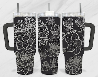 40oz Laser Tumbler, Tumbler Laser File, 40oz Tumbler Laser, Engraving Wrap, 40oz Laser SVG, Flowers Engraved SVG, Floral Laser Engraving