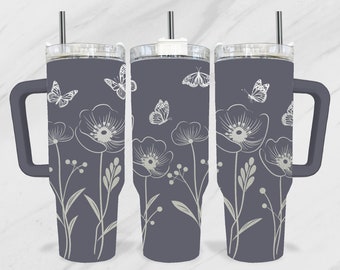 Butterfly with Wild Flower 40oz Tumbler SVG, Floral 40oz Tumbler Laser, Flowers Engraving Wrap SVG, 40 oz Laser Tumbler, 40 oz Tumbler laser