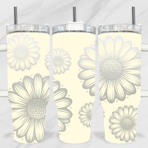 Daisies 40oz Tumbler SVG, Floral 40oz Tumbler Laser File, Daisy Engraving Wrap, Flowers 40oz Laser Full Wrap, Laser Engraved SVG