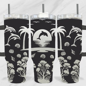 40oz Laser Tumbler, Dolphin Laser File SVG, Coral 40oz Tumbler Laser, Sea Shells Engraving Wrap, 40oz Laser Wrap, Laser Engraving Design