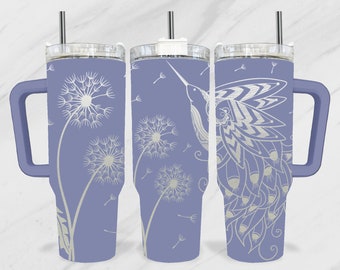Dandelion Flowers with Bird 40Oz Laser, 40Oz Engraving Wrap SVG, Floral 40Oz Tumbler Laser, Mandala 40Oz Laser Engraved SVG