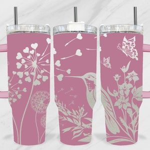 Hummingbird 40oz Tumbler Laser SVG, Floral 40 oz Laser Tumbler, 40oz Laser Engraving Wrap, Bird Tumbler Laser Engraved SVG