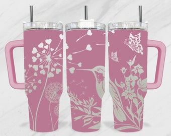 Hummingbird 40oz Tumbler Laser SVG, Floral 40 oz Laser Tumbler, 40oz Laser Engraving Wrap, Bird Tumbler Laser Engraved SVG