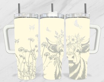 Baby Highland Cow 40oz Laser SVG, Wildflowers 40oz Laser Tumbler, Western 40oz Tumbler Laser, 40oz Engraving Wrap, Laser Engraving Design