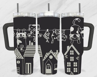 Funny Cats 40oz Laser Tumbler, 40oz Tumbler Laser, City Engraving Wrap, 40oz Laser Wrap, Laser Engraved SVG, Laser Engraving Tumbler