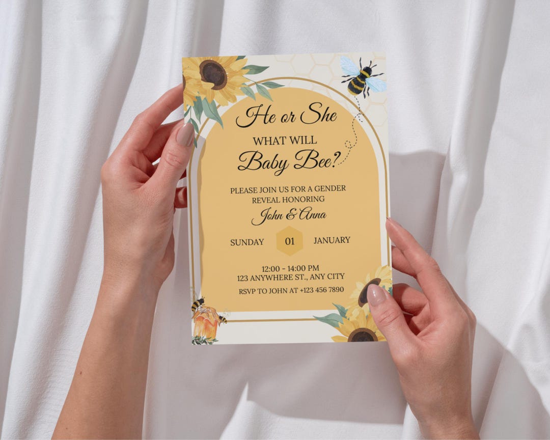 Bee Gender Reveal Invitation | He or She What Will Baby Bee? | Editable ...