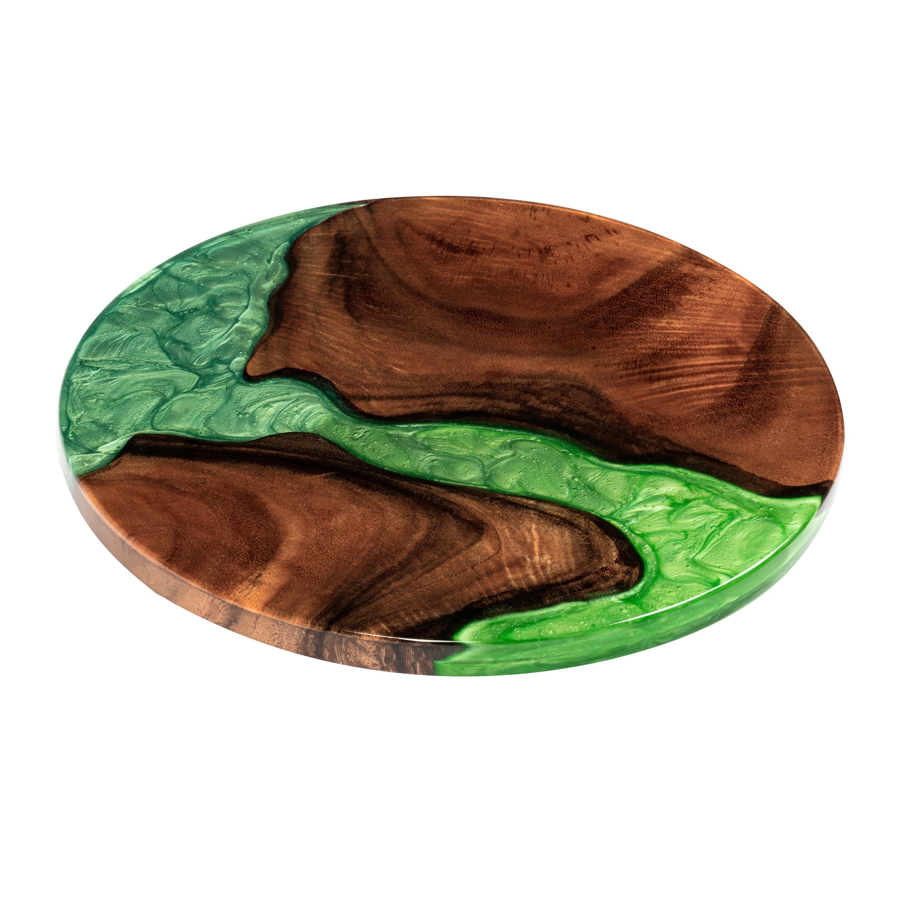 Reversible Epoxy Wood Lazy Susan: Spring Green Marble Turntable (16 inch)