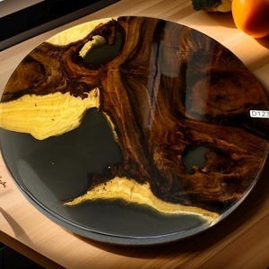 Reversible Wood and Epoxy Resin Lazy Susan: Kitchen Turntable Organizer