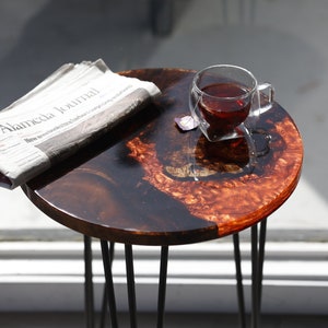 Red River Epoxy Resin End Table: Modern Wood Side Table