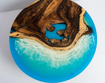 Ocean 3D Epoxy Resin Lazy Susan: Seashell & Sand Inlay