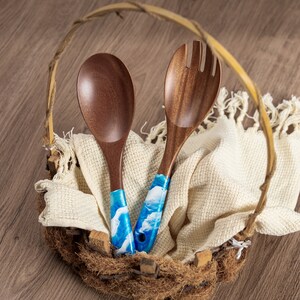 Wood & Resin Serving Spoons Set: Handmade Kitchen Utensils