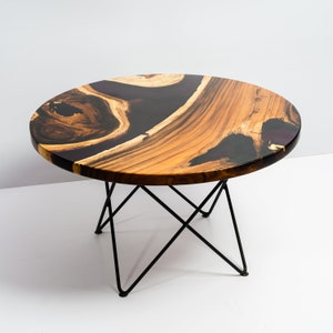 31" Round Wood and Resin Coffee Table - River table, Mid Century Modern coffee table, Purple coffee table, Unique table, SHIP FAST