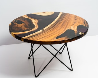 31" Round Wood and Resin Coffee Table - River table, Mid Century Modern coffee table, Purple coffee table, Unique table, SHIP FAST